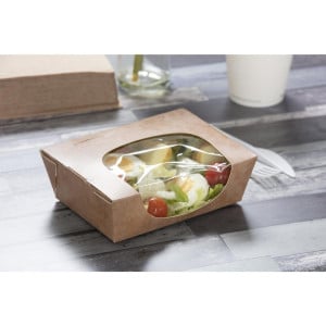 Saladebakjes van Kraft, recyclebaar met acetaatvenster - 825 ml - Set van 200 - Colpac