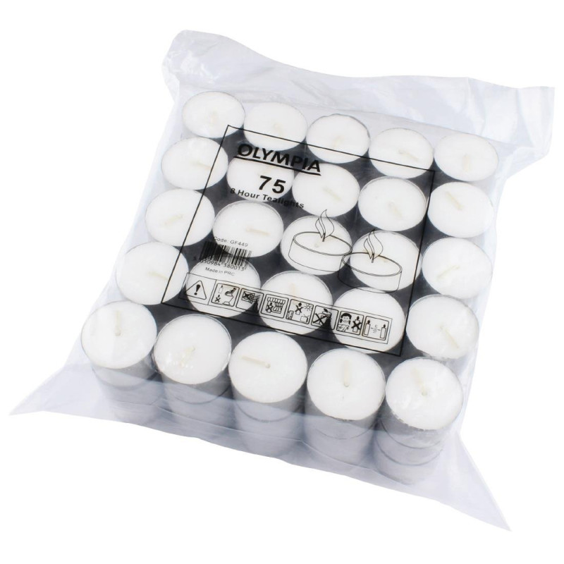 8 Hour Tealight Candles Ø 40 mm - Pack of 75 - Olympia