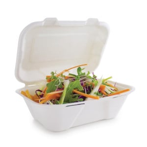 Maaltijdboxen van bagasse met scharnierend deksel - L 228mm - Set van 200 - Vegware