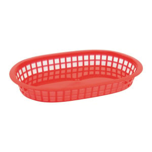 Set of 6 Oval Food Baskets in Red Polypropylene - Olympia Brand