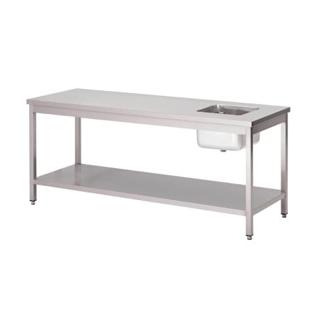 Chef's Table in Stainless Steel with Lower Shelf - W 1800 x D 700mm - Gastro M