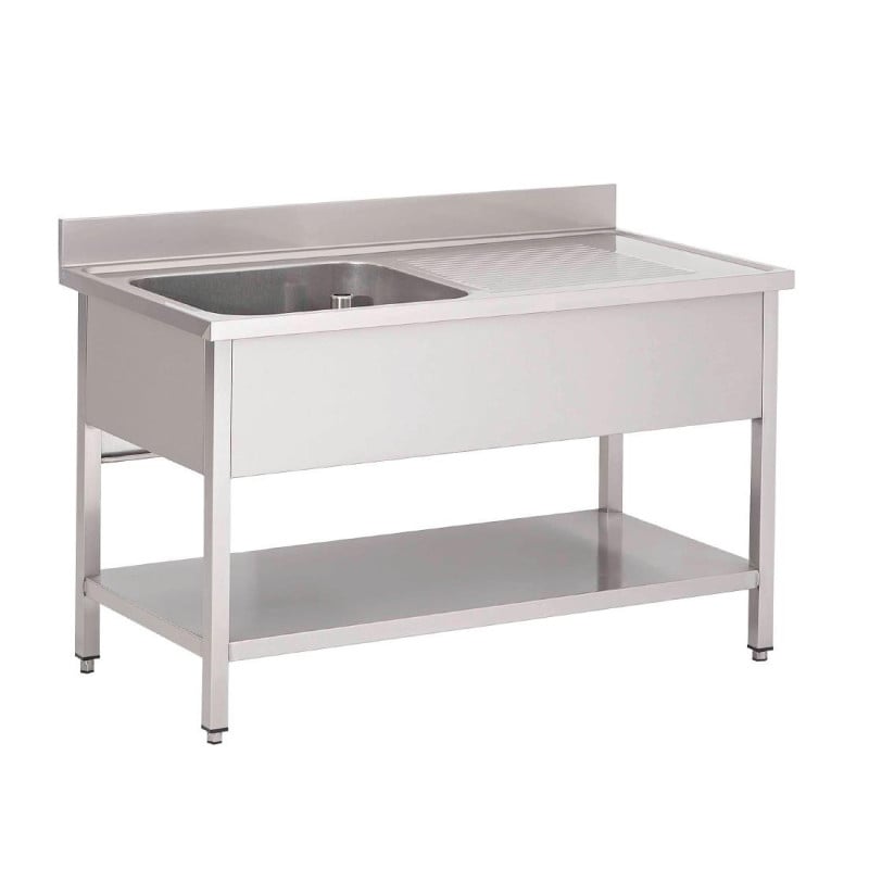 Edelstahlspüle mit unterem Regal 1 Becken links-L 1600 x T 700mm - Gastro M Edelstahlspüle mit unterem Regal 1 Becken links-L 1600 x T 700mm - Gastro M