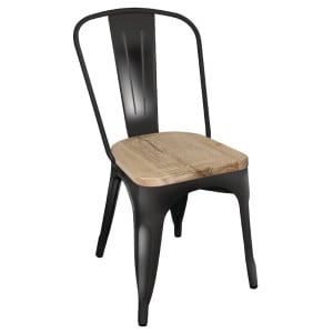 Chaise en Acier Noir avec Assise en Bois - Lot de 4 - Bolero