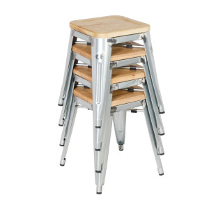 Stoelen Bistro Laag van Staal met Houten Zitting - Set van 4 - Bolero