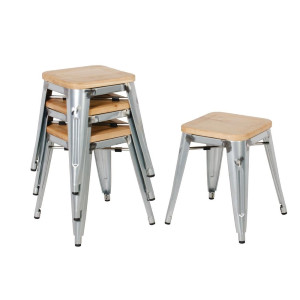 Stalen Bistro Krukken met Houten Zitting - Set van 4 - Bolero