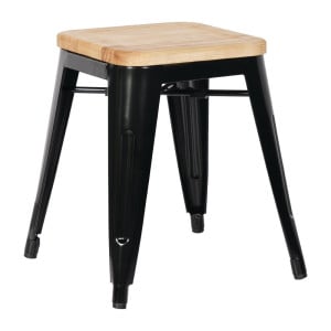 Zwarte Stalen Bistro Barkrukken met Houten Zitting - Set van 4 - Bolero