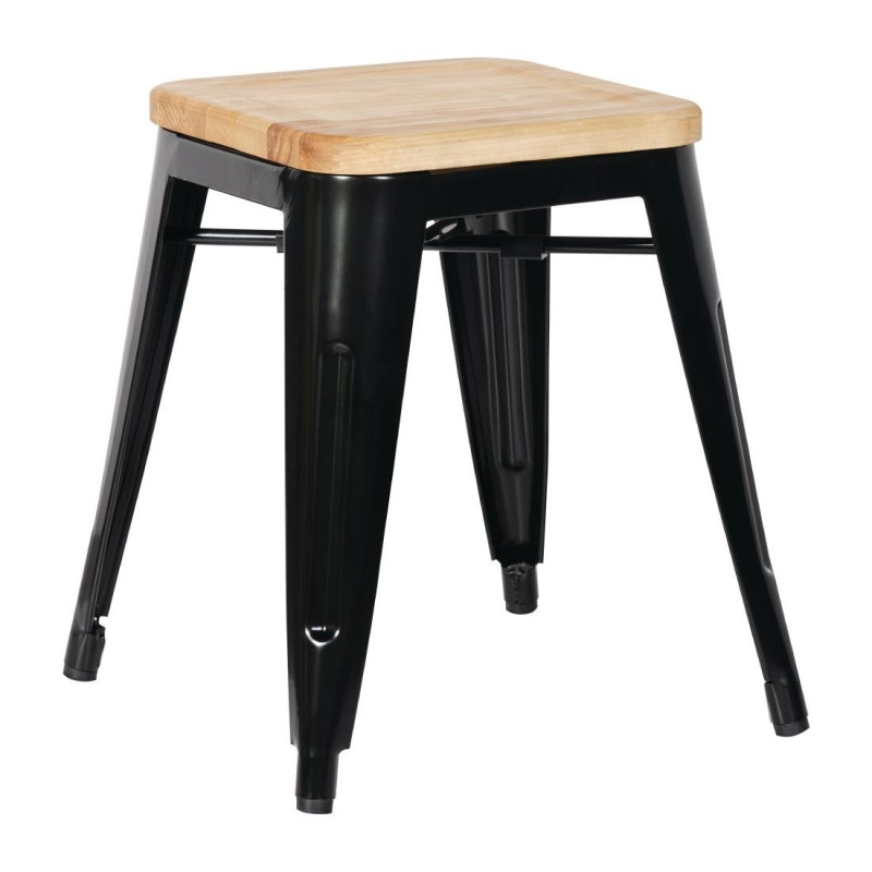 Zwarte Stalen Bistro Barkrukken met Houten Zitting - Set van 4 - Bolero Zwarte Stalen Bistro Barkrukken met Houten Zitting - Set van 4 - Bolero