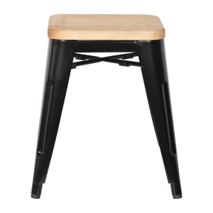 Zwarte Stalen Bistro Barkrukken met Houten Zitting - Set van 4 - Bolero