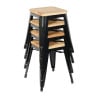 Niedrige Bistrohocker aus schwarzem Stahl mit Holzsitz - 4er-Set - Bolero