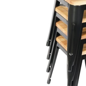 Zwarte Stalen Bistro Barkrukken met Houten Zitting - Set van 4 - Bolero