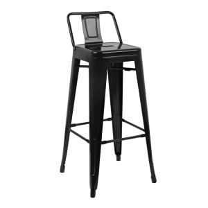 High Black Steel Stools with Backrest - Set of 4 | Bolero