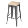 Hoge Bistro Kruk van Grijs Staal met Houten Zitting - Set van 4 - Bolero