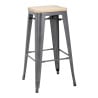 Hoge Bistro Kruk van Grijs Staal met Houten Zitting - Set van 4 - Bolero