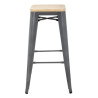 High Bistro Stool in Grey Steel with Wooden Seat - Set of 4 - Bolero