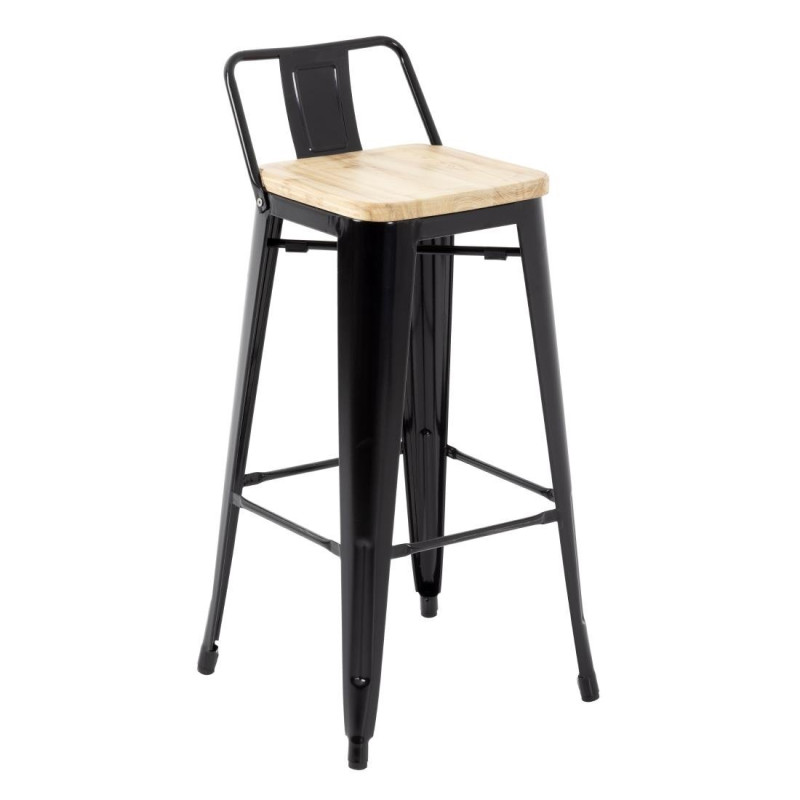 Hoge Krukken met Rugleuning en Houten Zitting – Zwart - Set van 4 - Bolero