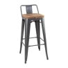 High Stools with Backrest and Wooden Seat - Metallic Gray - Set of 4 - Bolero
