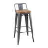 Hohe Hocker mit Rückenlehne und Sitz aus Holz - Metallisches Grau - 4er-Set - Bolero