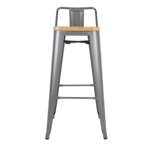 Hohe Hocker mit Rückenlehne und Sitz aus Holz - Metallisches Grau - 4er-Set - Bolero