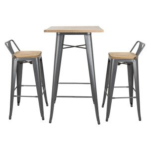 Hohe Hocker mit Rückenlehne und Sitz aus Holz - Metallisches Grau - 4er-Set - Bolero