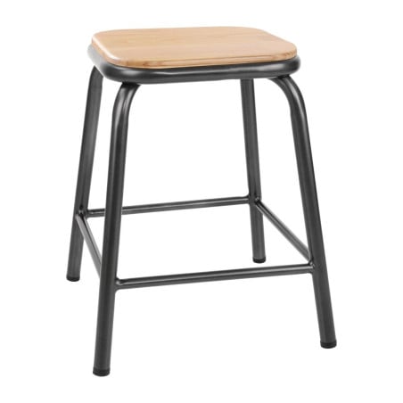 Low Stools with Wooden Seat - Metal Grey - Set of 4 - Bolero