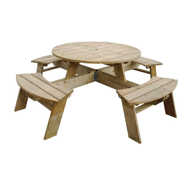 Picknicktafel van rond hout 2000mm Rowlinson: Stevig & Elegant