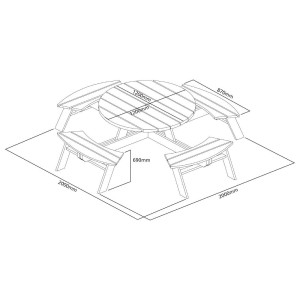 Picknicktafel van rond hout 2000mm Rowlinson: Stevig & Elegant