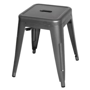 Niedrige Hocker aus grauem Metallstahl - 4er-Set Bolero Bistro