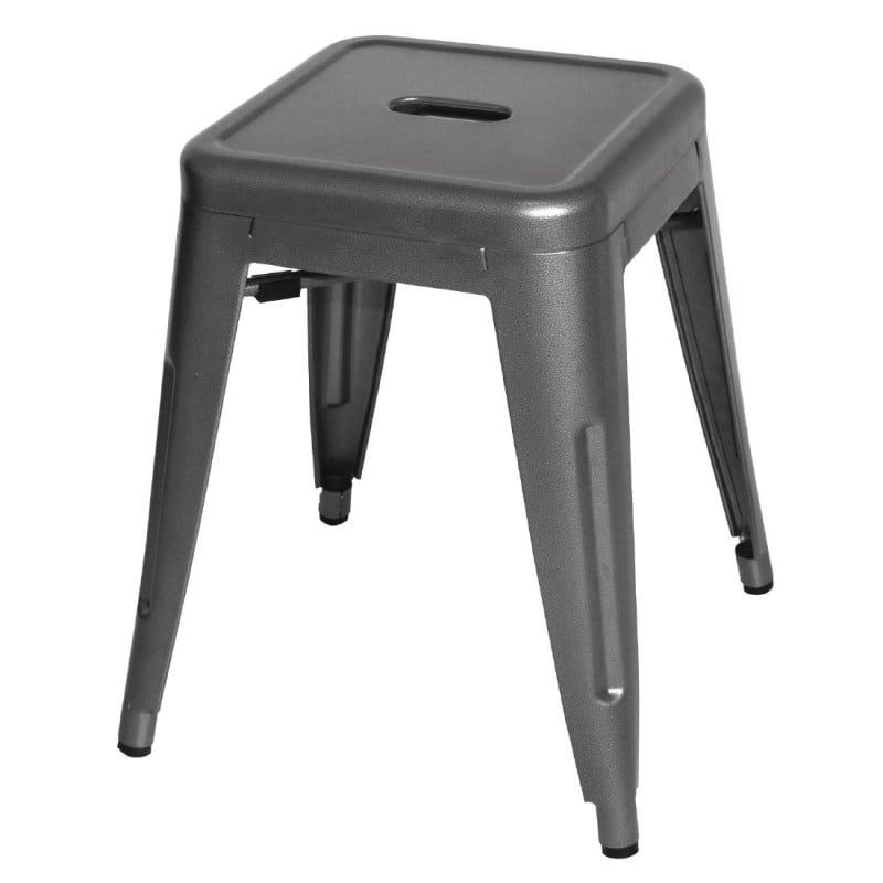 Grijze metalen lage krukken - Set van 4 Bolero Bistro Grijze metalen lage krukken - Set van 4 Bolero Bistro