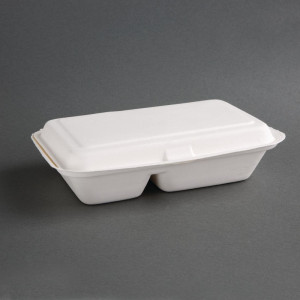 2-Compartment Bagasse Compostable Boxes 253 mm - Pack of 200