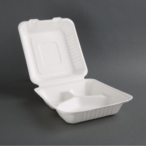 3-Fächer-Bagasse-Kompostierbare Schachteln 201mm - Packung mit 200