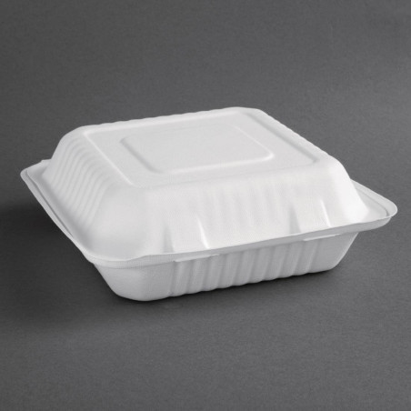 Boîtes à charnière compostables en Bagasse 236mm - Lot de 200