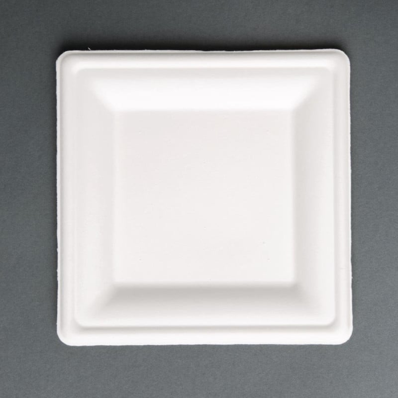 Vierkante composteerbare borden van bagasse 159mm - Set van 50