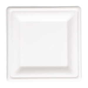 Assiettes carrées compostables en bagasse 159mm - Lot de 50