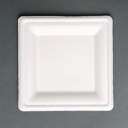 Assiettes carrées compostables en bagasse 204mm - Lot de 50, écologiques et recyclables.