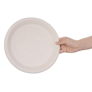 Round compostable plates made of natural bagasse - Pack of 50, 260mm