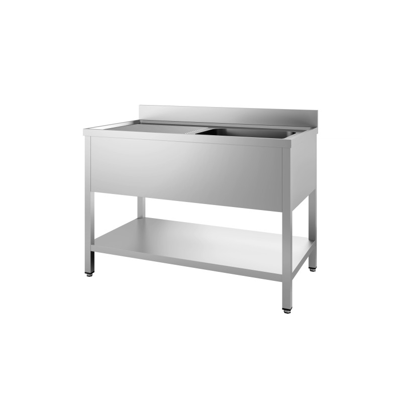 Spüle 1 Becken und Abtropffläche links mit Rückwand und Regal - L 2400 x T 700 mm - CombiSteel