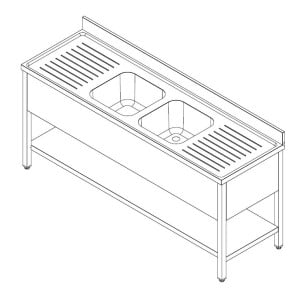 Plonge 1 Bac et Egouttoir à Gauche avec Dosseret et Etagère - L 2400 x P 700 mm - CombiSteel