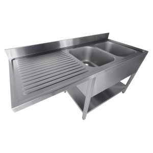 Plonge 2 Bacs Passage Vaatwasser Links Verwijderbare Plank - 1600x700 mm - Inox AISI 304