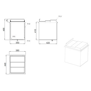 Ingebouwde IJscontainer in Roestvrij Staal - 380x446 MM