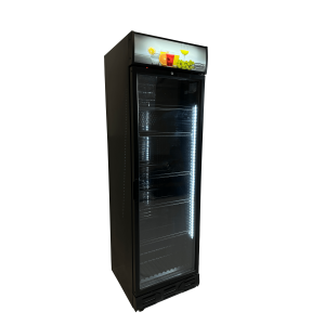 Black Glass Door Beverage Refrigerated Cabinet with Canopy - 382 L