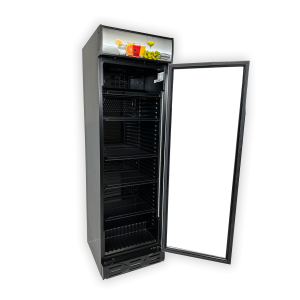 Black Glass Door Beverage Refrigerated Cabinet with Canopy - 382 L