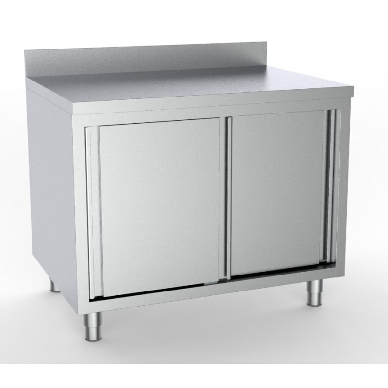 Meuble Inox Bas 2 Portes avec Dosseret - Acier Inoxydable 600 mm