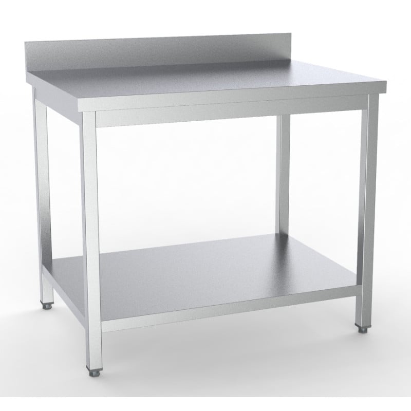 Inox tafel met rugleuning en plank - L 1200 x D 700 mm