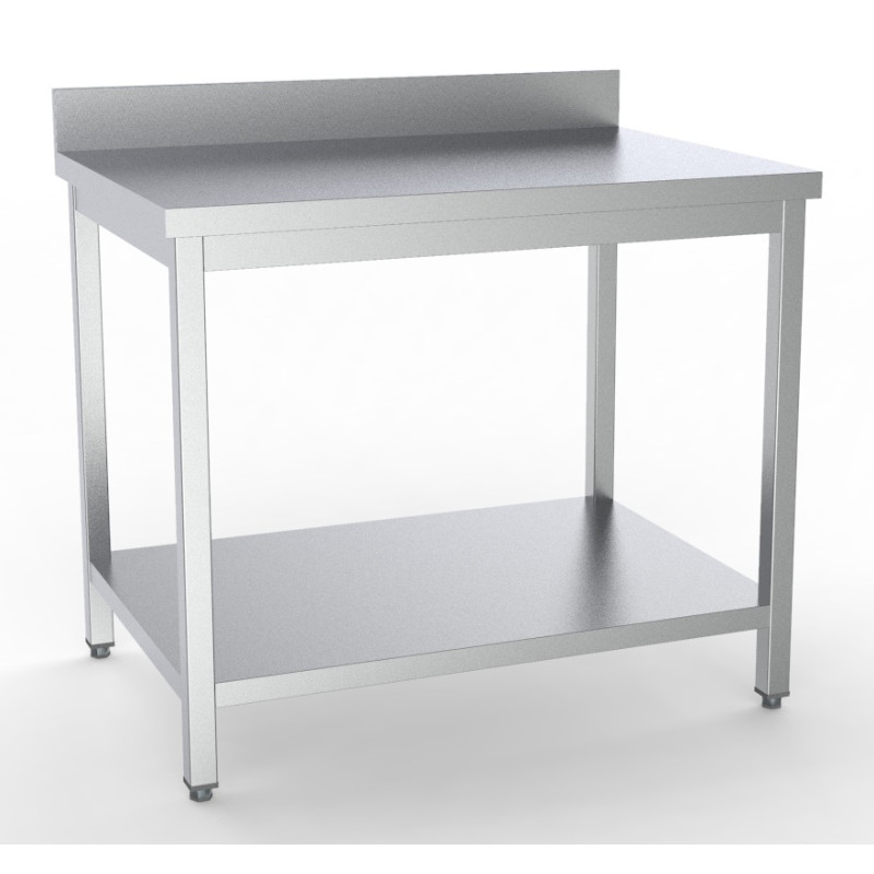 Inox tafel met rugleuning en plank - L 900 x P 700 mm