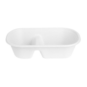 Ovale Schaal 2 Compartimenten in Bagasse - 900 ml - Set van 100 - Fiesta