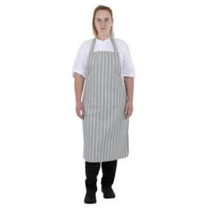 Gestreept Grijs en Wit Bavette Schort - Whites Chefs Kleding