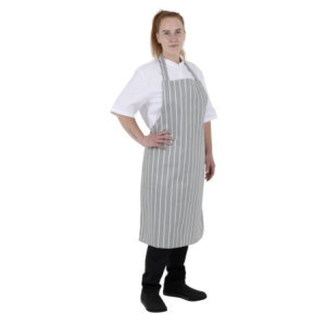 Gestreept Grijs en Wit Bavette Schort - Whites Chefs Kleding