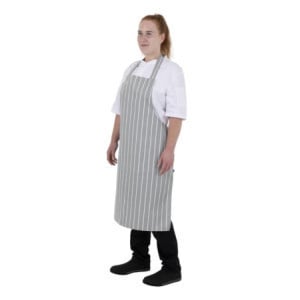 Gray and White Striped Bib Apron - Whites Chefs Clothing