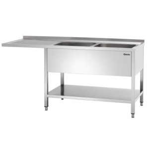 Dubbele spoelbak met vaatwasserdoorgang, achterwand en onderplank - L 1800 x D 700 mm - Bartscher