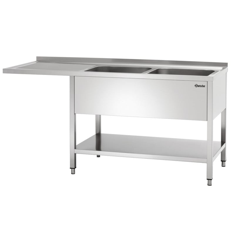 Dubbele spoelbak met vaatwasserdoorgang, achterwand en onderplank - L 1800 x D 700 mm - Bartscher Dubbele spoelbak met vaatwasserdoorgang, achterwand en onderplank - L 1800 x D 700 mm - Bartscher